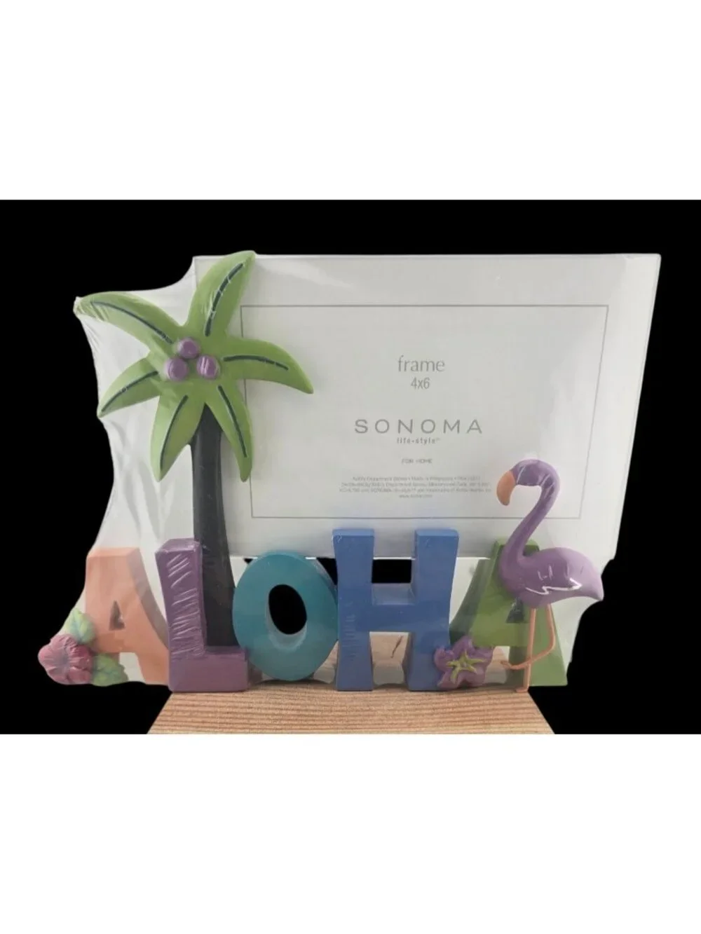 NIB Aloha 3-D Sonoma 4x6 Picture Frame Tropical Palm Tree & Flamingos